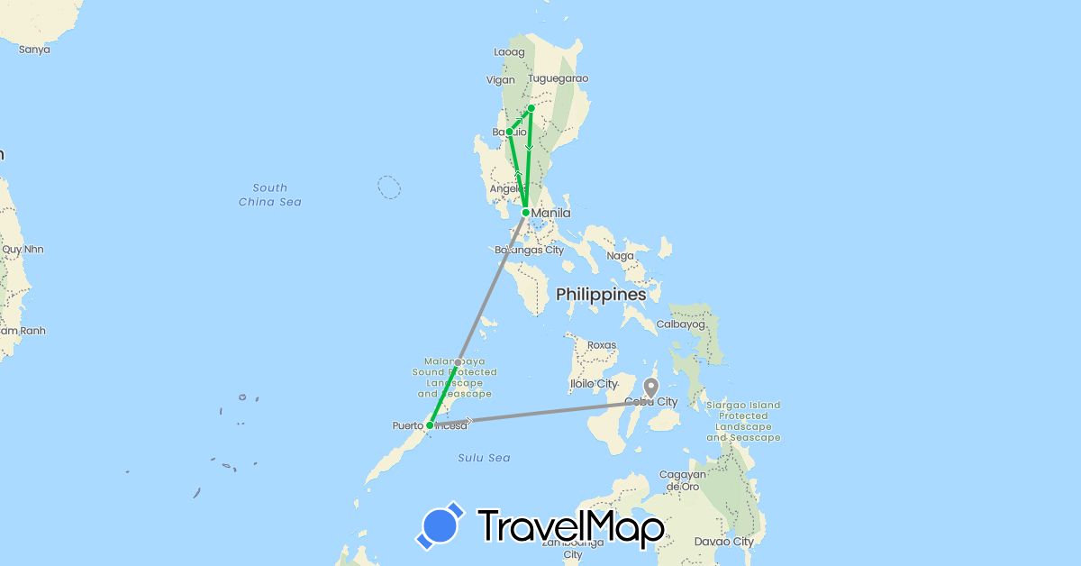 TravelMap itinerary: driving, bus, plane in Philippines (Asia)
